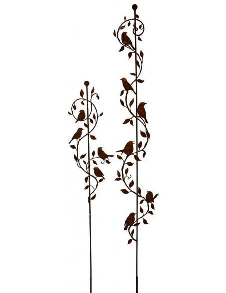 Vogel Deko Gartenstecker filigrane Ranken mit 4 x Vogel und Kugel oben - 120 cm hoch 
die 4 Vögelchen sitzen entspannt auf den 