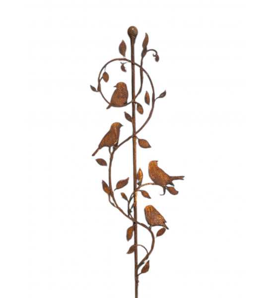 Vogel Deko Gartenstecker filigrane Ranken mit 4 x Vogel und Kugel oben - 120 cm hoch 
die 4 Vögelchen sitzen entspannt auf den 