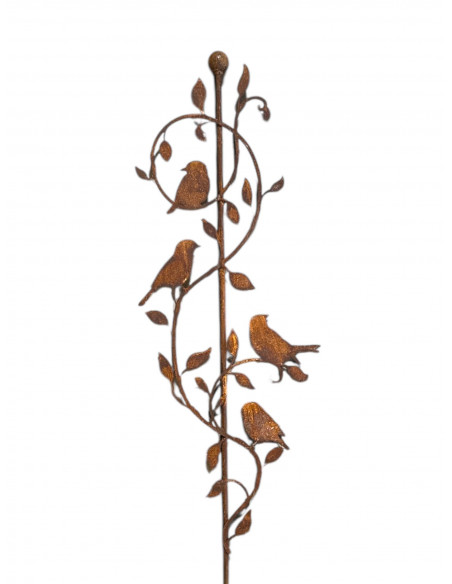 Vogel Deko Gartenstecker filigrane Ranken mit 4 x Vogel und Kugel oben - 120 cm hoch 
die 4 Vögelchen sitzen entspannt auf den 