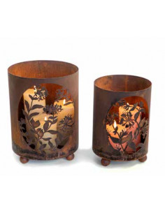 Windlichte und Kerzenhalter für Weihnachten Windlicht - mit ovalem Geißblattausschnitt - Groß - auf 3 Kugeln - Höhe 29 cm 
Höhe