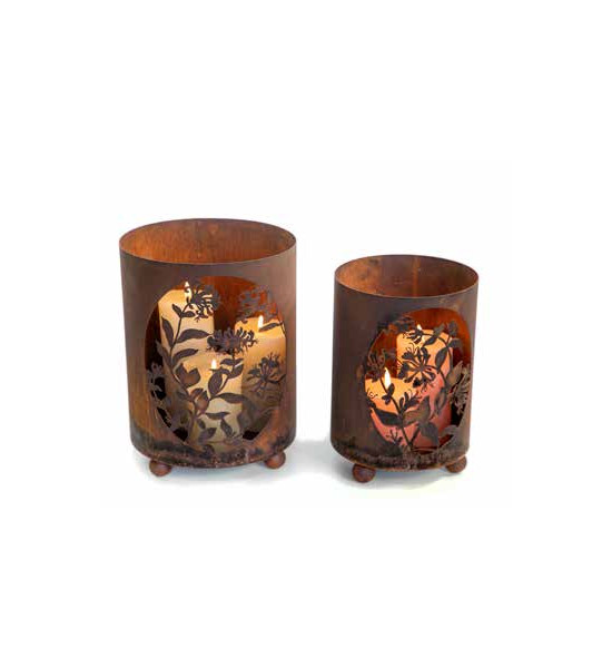 Windlichte und Kerzenhalter für Weihnachten Windlicht - mit ovalem Geißblattausschnitt - Groß - auf 3 Kugeln - Höhe 29 cm 
Höhe