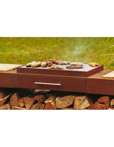 Moderne Feuerstelle mit Grill - Breite 160 cm - Trapez