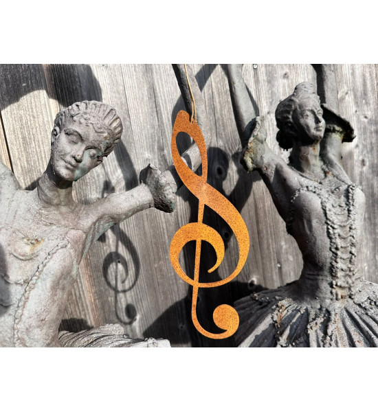 Deko zum Hängen Edelrost Notenschlüssel für Gestecke oder zum Aufhängen 30 cm hoch 
Höhe 30 cm
Breite 10cm
inkl Kordel zum Au