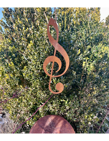 Deko zum Hängen Edelrost Notenschlüssel für Gestecke oder zum Aufhängen 30 cm hoch 
Höhe 30 cm
Breite 10cm
inkl Kordel zum Au