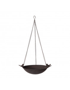 Vogel Deko Metall Vogeltränke zum Hängen Ø 27 cm - Gusseisen Vogelbad 
Vogeltränke 35 x 27 cm
Tiefe Becken 7 cm
Höhe mit Kett