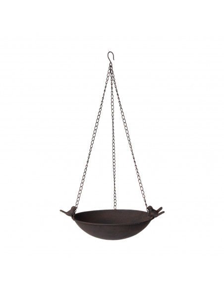 Vogel Deko Metall Vogeltränke zum Hängen Ø 27 cm - Gusseisen Vogelbad 
Vogeltränke 35 x 27 cm
Tiefe Becken 7 cm
Höhe mit Kett