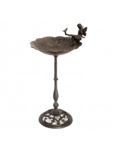 Vogeltränke Vogeltränke Gusseisen mit Elfe zum Stellen - Höhe 50 cm 
hochwertige massive Gusseisen Vogeltränke für Garten und B