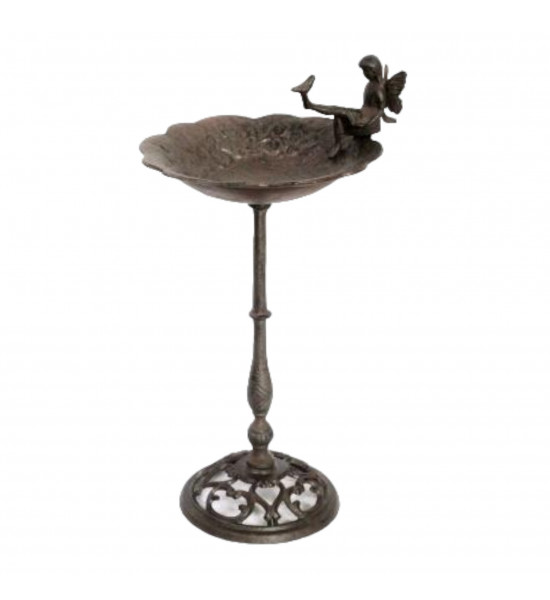 Vogeltränke Vogeltränke Gusseisen mit Elfe zum Stellen - Höhe 50 cm 
hochwertige massive Gusseisen Vogeltränke für Garten und B