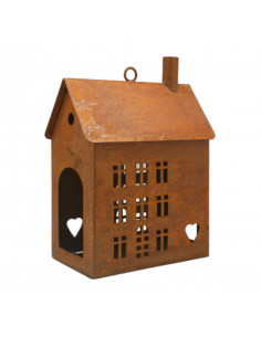 Rosthaus Rosthaus Windlicht mit Herzchen - zum Hängen - rechteckig - klein 20 x 25 cm 
Metall Haus Windlicht mit Herzchen zum H