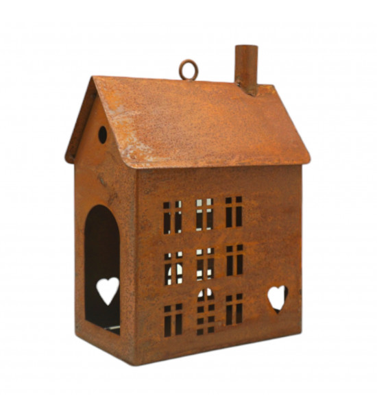 Rosthaus Rosthaus Windlicht mit Herzchen - zum Hängen - rechteckig - klein 20 x 25 cm 
Metall Haus Windlicht mit Herzchen zum H