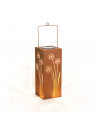 Start Solar Windlicht Pusteblume Rostig mit Henkel zum Hängen 
Höhe 45 cm
Breite 12 x 12 cm
Solarpanel mit Dämmerungssensor: 