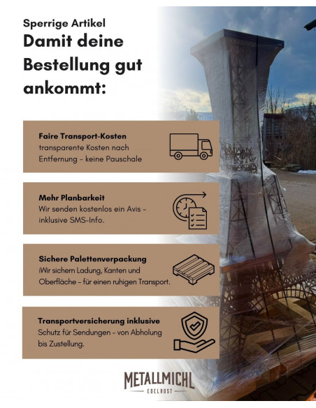 Edelrost Eiffelturm - Höhe 340 cm - Gartenskulptur aus Metall für den Garten