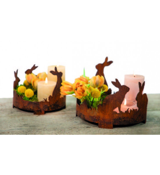 Osterhasen Edelrost Hasentablett rund - Ø 20 cm - klein 
Höhe 18 cm
Breite 20 cm
