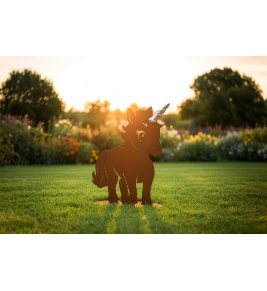 Feengarten märchenhafte Gartendeko Gartenfigur Einhorn Kind - Glitter - mit glänzendem Horn - 42 cm hoch 
Höhe: 42 cm
Breite: 