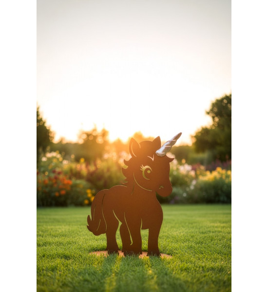 Feengarten märchenhafte Gartendeko Gartenfigur Einhorn Kind - Glitter - mit glänzendem Horn - 42 cm hoch 
Höhe: 42 cm
Breite: 