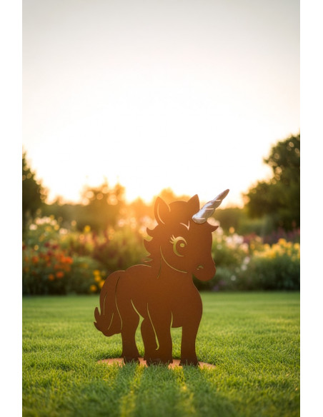 Feengarten märchenhafte Gartendeko Gartenfigur Einhorn Kind - Glitter - mit glänzendem Horn - 42 cm hoch 
Höhe: 42 cm
Breite: 