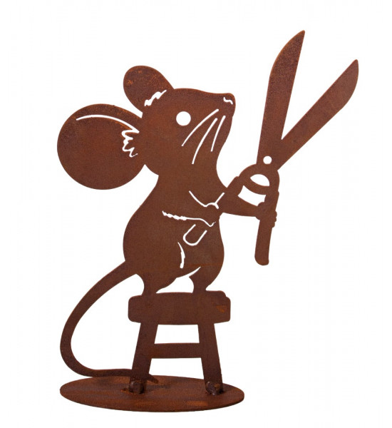 lustige Gartenmaus mit Scheere - Höhe: 20 cm