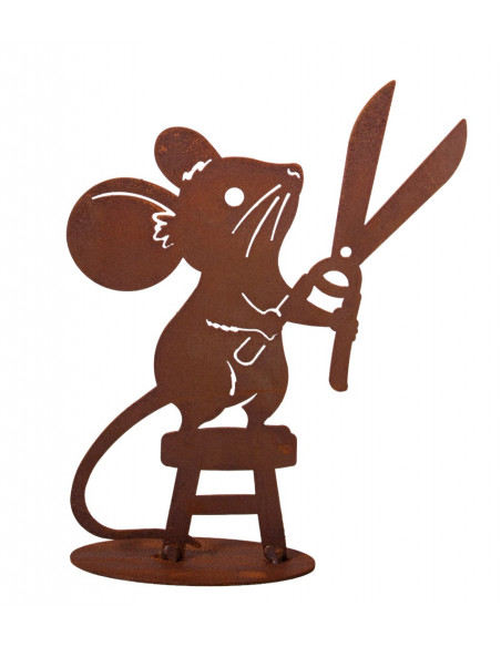 lustige Gartenmaus mit Scheere - Höhe: 20 cm