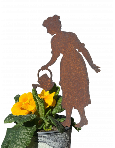 Menschen und Silhouetten Gärtnerin Beate mit Gießkanne - 19 cm hoch - klein - Direktstecker 
Höhe 19 cm + Spieß 10 cm
