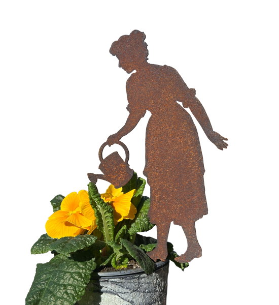 Menschen und Silhouetten Gärtnerin Beate mit Gießkanne - 19 cm hoch - klein - Direktstecker 
Höhe 19 cm + Spieß 10 cm
