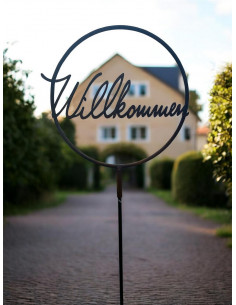 Deko Ringe Willkommen Schriftzug im Ring aus Metall mit Steckverbindung - Ø 30 cm 
schöner Willkommen Schriftzug aus Metall im  2