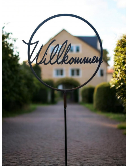 Deko Ringe Willkommen Schriftzug im Ring aus Metall mit Steckverbindung - Ø 30 cm 
schöner Willkommen Schriftzug aus Metall im 