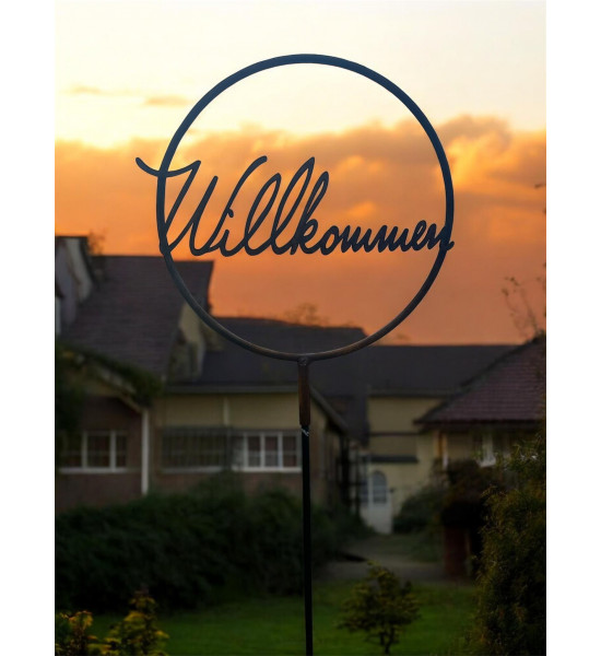Deko Ringe Willkommen Schriftzug im Ring aus Metall mit Steckverbindung - Ø 30 cm 
schöner Willkommen Schriftzug aus Metall im 