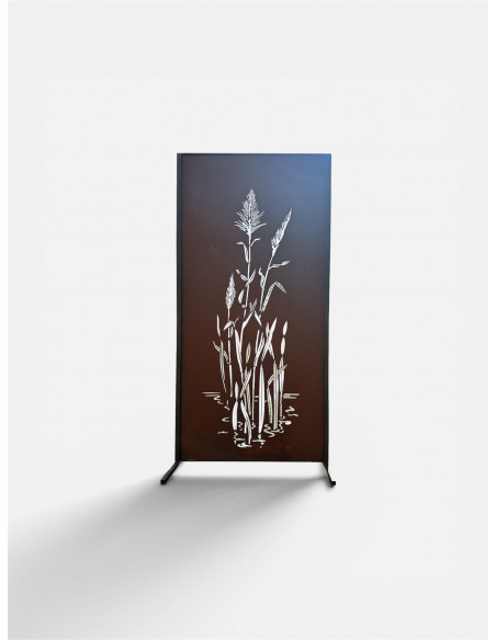 Start Metall Sichtschutzwand China 200 cm hoch - mittig angeschweißt mit Schilfgras Motiv 
Dieser 2 Meter hohe Sichtschutz mit 