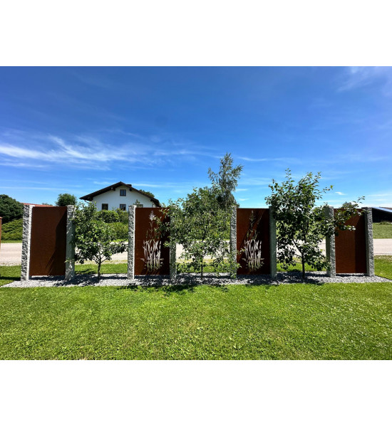 Trennwand und Sichtschutzzaun Metall 180 cm hoch Sichtschutzwand Metall mit Motiv China Gras - Höhe 180 cm - Trennwand Garten Ed