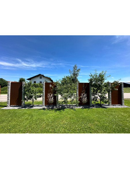 Trennwand und Sichtschutzzaun Metall 180 cm hoch Sichtschutzwand Metall mit Motiv China Gras - Höhe 180 cm - Trennwand Garten Ed
