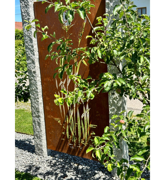Trennwand und Sichtschutzzaun Metall 180 cm hoch Sichtschutzwand Metall mit Motiv China Gras - Höhe 180 cm - Trennwand Garten Ed