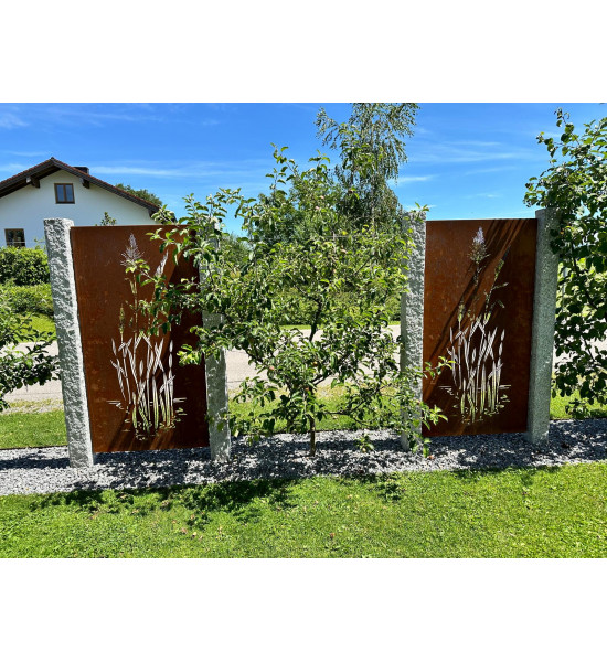 Trennwand und Sichtschutzzaun Metall 180 cm hoch Sichtschutzwand Metall mit Motiv China Gras - Höhe 180 cm - Trennwand Garten Ed