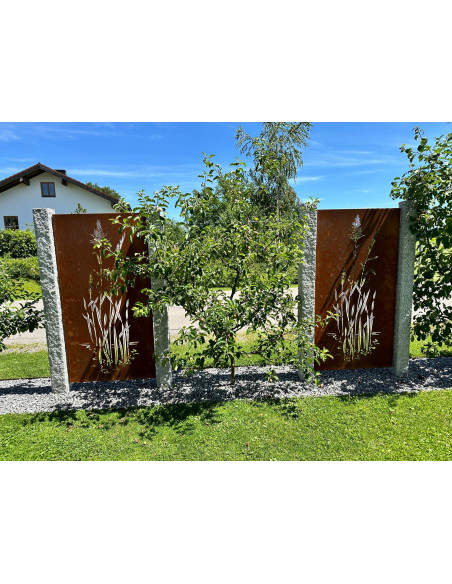 Trennwand und Sichtschutzzaun Metall 180 cm hoch Sichtschutzwand Metall mit Motiv China Gras - Höhe 180 cm - Trennwand Garten Ed