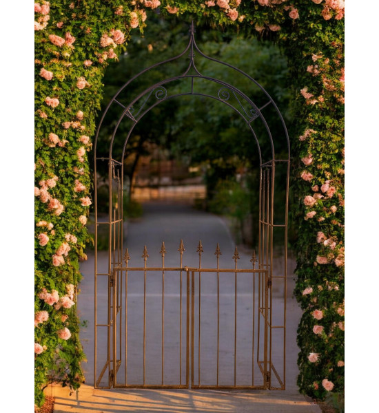 Rosenbogen Eisen als Baukastensystem Rosenbogen - Saint Denis – mit Tür 295 × 150 cm 
Höhe 295 cm
Breite 150 cm
