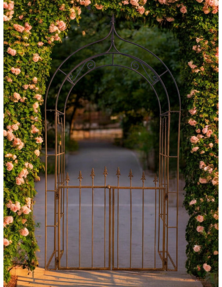 Rosenbogen Eisen als Baukastensystem Rosenbogen - Saint Denis – mit Tür 295 × 150 cm 
Höhe 295 cm
Breite 150 cm
