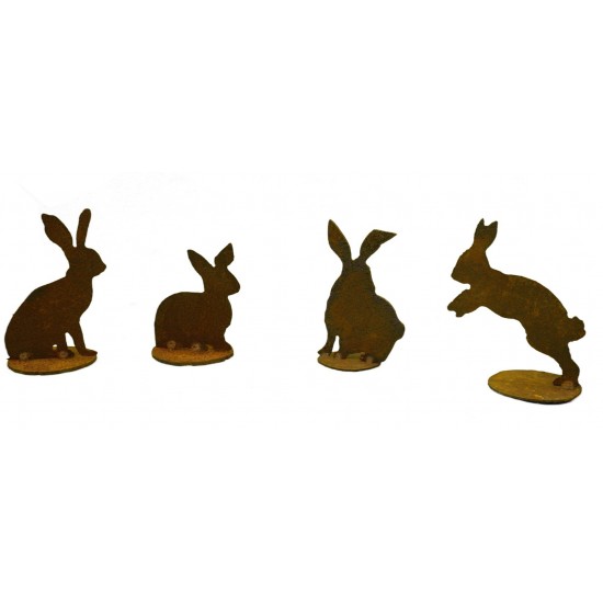 Rost Hasen 4er Set - 4 Stück Edelrost Hase als Gartendeko oder Wohndeko geeignet