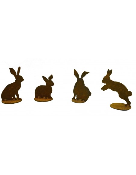 Rost Hasen 4er Set - 4 Stück Edelrost Hase als Gartendeko oder Wohndeko geeignet