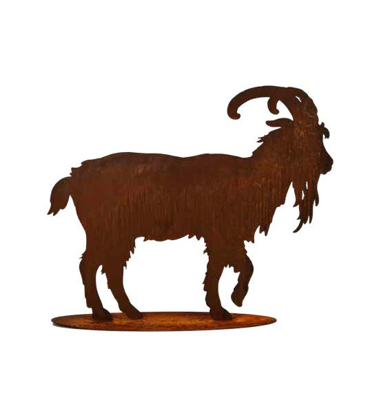 Schafe +Ziegen Dekofigur Geißbock 71 cm breit - auf Platte 
Höhe 65,5 cm
Breite 71 cm
