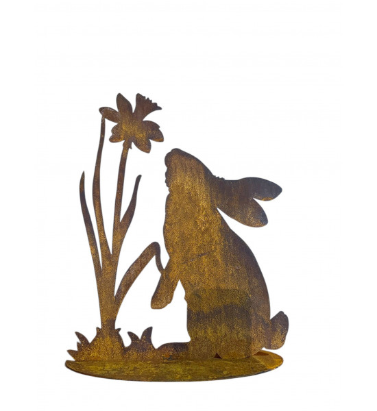 Hasen XL Osterhase an Narzisse schnüffelnd - 35cm hoch - auf ovaler Platte 
Höhe 35 cm
Breite 28 cm
