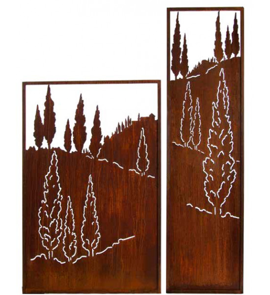 mediterrane Gartendeko schmaler Sichtschutzwand mit Toskanischer Landschaft - Höhe 200 cm - Breite 55 cm 