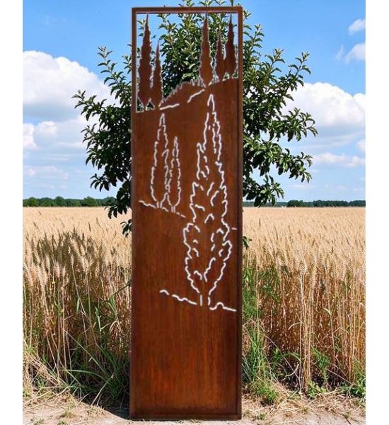 mediterrane Gartendeko schmaler Sichtschutzwand mit Toskanischer Landschaft - Höhe 200 cm - Breite 55 cm 