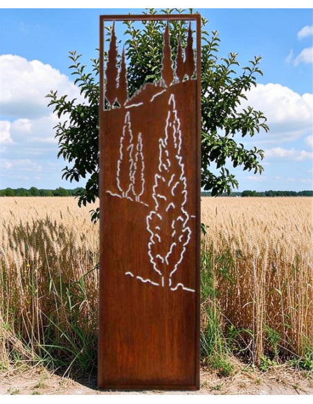 mediterrane Gartendeko schmaler Sichtschutzwand mit Toskanischer Landschaft - Höhe 200 cm - Breite 55 cm 
