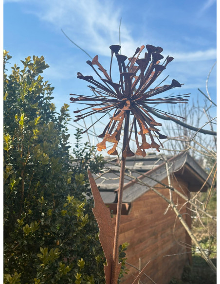 Blumenstecker Edelrost Pusteblume mit Blüte als Gartenstecker, XXL Höhe 133 cm Allium Löwenzahn Unsere Rost Pusteblume ist ein a