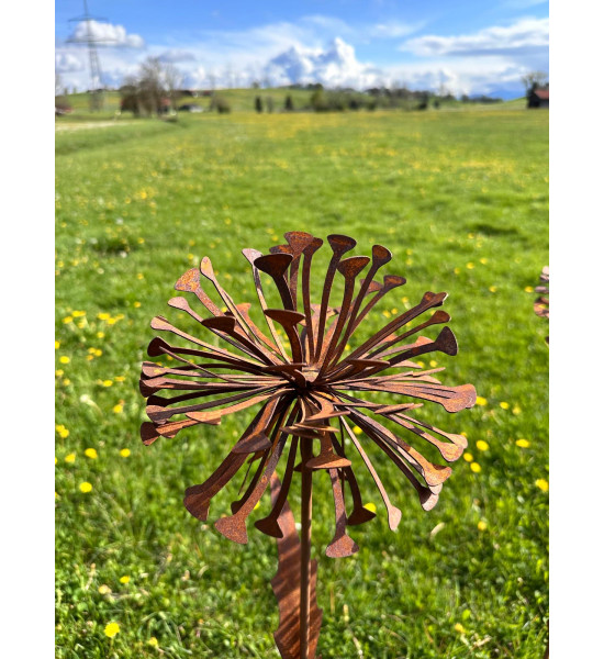 Blumenstecker Edelrost Pusteblume mit Blüte als Gartenstecker, XXL Höhe 133 cm Allium Löwenzahn Unsere Rost Pusteblume ist ein a