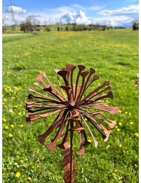 Blumenstecker Edelrost Pusteblume mit Blüte als Gartenstecker, XXL Höhe 133 cm Allium Löwenzahn Unsere Rost Pusteblume ist ein a
