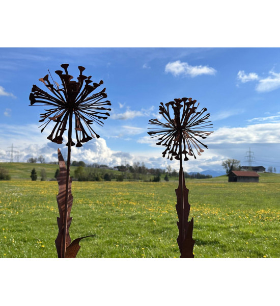 Blumenstecker Edelrost Pusteblume mit Blüte als Gartenstecker, XXL Höhe 133 cm Allium Löwenzahn Unsere Rost Pusteblume ist ein a
