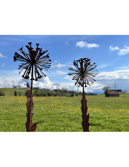 Blumenstecker Edelrost Pusteblume mit Blüte als Gartenstecker, XXL Höhe 133 cm Allium Löwenzahn Unsere Rost Pusteblume ist ein a