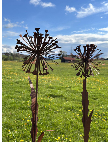 Blumenstecker Edelrost Pusteblume mit Blüte als Gartenstecker, XXL Höhe 133 cm Allium Löwenzahn Unsere Rost Pusteblume ist ein a