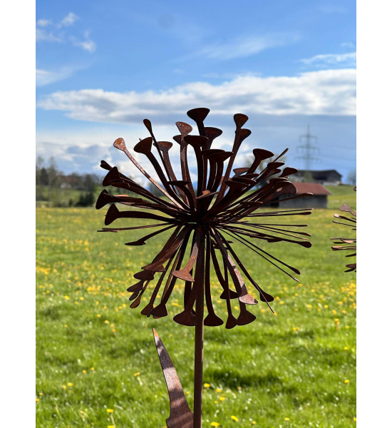 Blumenstecker Edelrost Pusteblume mit Blüte als Gartenstecker, XXL Höhe 133 cm Allium Löwenzahn Unsere Rost Pusteblume ist ein a