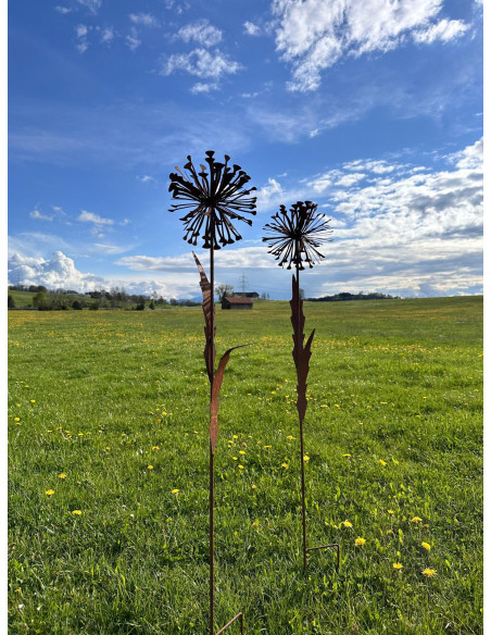 Blumenstecker Edelrost Pusteblume mit Blüte als Gartenstecker, XXL Höhe 133 cm Allium Löwenzahn Unsere Rost Pusteblume ist ein a